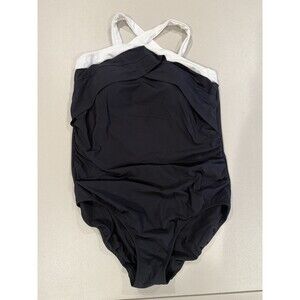 Lands End Swimsuit One Piece Womens 18W Black&White Classic Retro Travel Beach